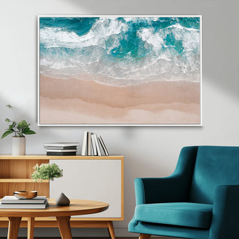 39236-MGV-CV-36X24-Ocean Beach Wall Art – Aerial View of Waves and Sand Canvas Print, Coastal Home Decor for Living Room, Bedroom, Office or Beach