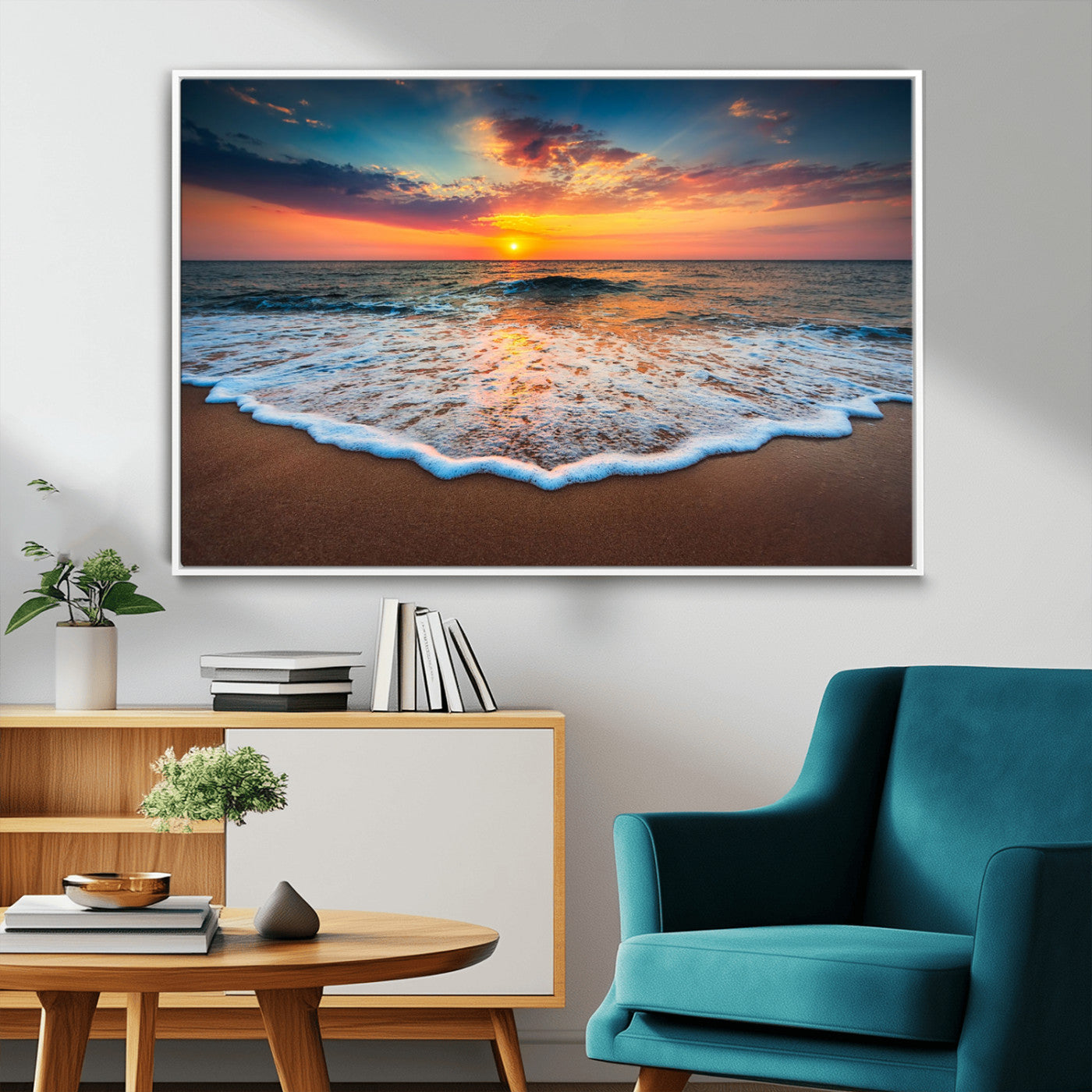 87032-MGV-CV-36X24-Ocean Sunset Wall Art – Stunning Beach Canvas Print with Vibrant Sky, Calm Waves, and Golden Horizon, Perfect Coastal Decor for