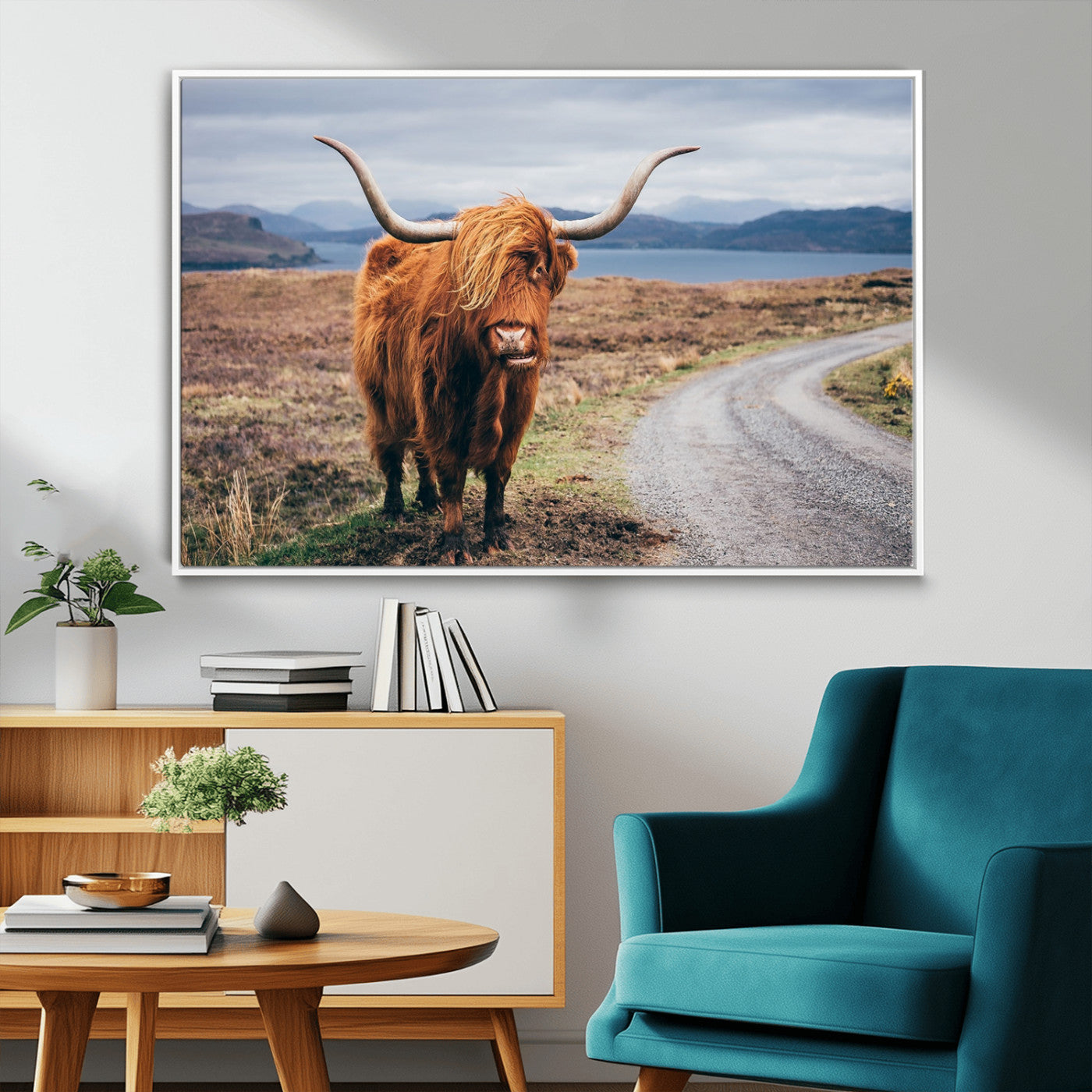 56121-MGV-CV-36X24-Rustic Highland Cow Wall Art – Panoramic Nature Canvas Print, Perfect Decor for Home, Office, Living Room or Man Cave