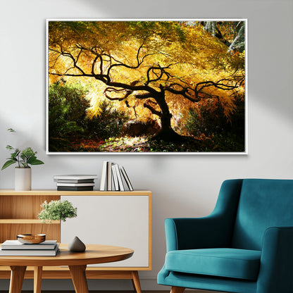 19067-MGV-CV-36X24-Golden Canopy Wall Art – Panoramic Autumn Tree Canvas Print, Warm Seasonal Decor for Living Room, Office or Garden Space