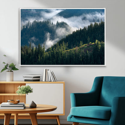 55972-MGV-FC-36X24_White-Whispering Pines Wall Art – Panoramic Misty Forest Canvas Print, Serene Nature Decor for Home, Office or Cabin Retreat