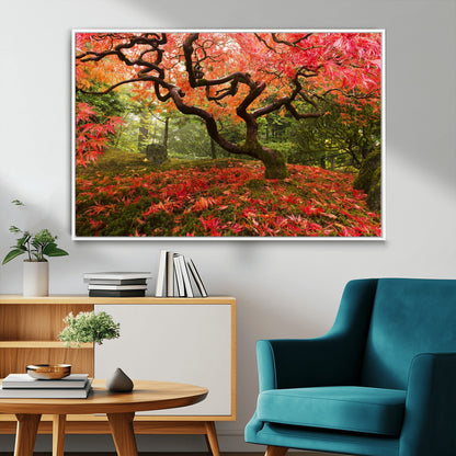 73343-MGV-FC-36X24_White-Autumn Maple Wall Art – Panoramic Vibrant Red Maple Tree Canvas Print, Seasonal Nature Decor for Office, Living Room or Garden