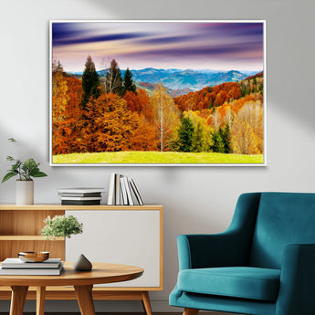58007-MGV-FC-36X24_White-Autumn Mountain Landscape Wall Art – Stunning Fall Forest Canvas Print, Cozy Nature Decor for Home or Office
