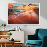 77723-MGV-CV-36X24-Sunset Beach Wall Art – Vibrant Ocean Waves and Golden Horizon Canvas Print, Coastal Seascape Photography Home Decor