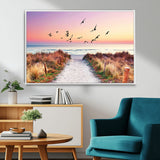 54411-MGV-CV-36X24-Beach Path with Birds Wall Art – Coastal Sunset Ocean Canvas Print, Seaside Nature Landscape Photography for Living Room, Bedroom