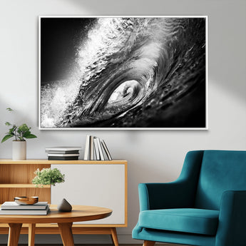 22702-MGV-CV-36X24-Black and White Ocean Wave Wall Art – Powerful Surf Curl Photography Canvas Print, Modern Coastal Decor for Living Room, Office or