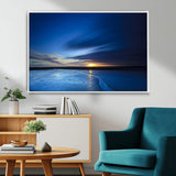 65405-MGV-CV-36X24-Blue Sunrise Seascape Wall Art – Tranquil Ocean Horizon Canvas Print with Golden Sunlight and Deep Sky, Coastal Landscape Decor