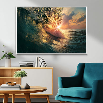 55359-MGV-CV-36X24-Radiant Ocean Wave Wall Art – Panoramic Surf Canvas Print, Vibrant Sunset Beach Decor for Home, Office or Man Cave