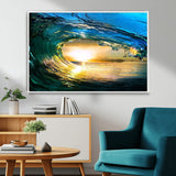 19378-MGV-CV-36X24-Ocean Wave Sunset Wall Art – Vibrant Surf and Golden Horizon Canvas Print, Coastal Seascape Photography for Living Room, Bedroom,