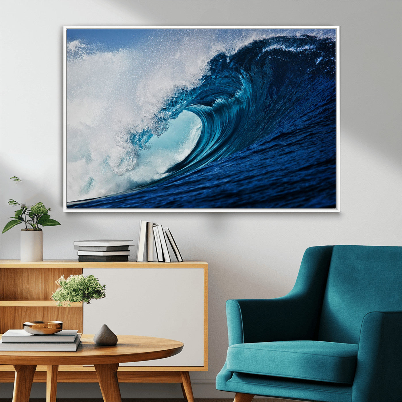89502-MGV-CV-36X24-Powerful Ocean Wave Wall Art – Panoramic Blue Sea Wave Canvas Print, Coastal Surf Photography Artwork for Living Room, Bedroom, or