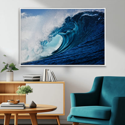 89502-MGV-CV-36X24-Powerful Ocean Wave Wall Art – Panoramic Blue Sea Wave Canvas Print, Coastal Surf Photography Artwork for Living Room, Bedroom, or