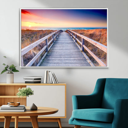 60625-MGV-CV-36X24-Beach Boardwalk Sunrise Wall Art – Coastal Pathway to Ocean Canvas Print, Seaside Landscape Decor for Home or Office