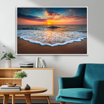 16110-MGV-CV-36X24-Ocean Sunset Wall Art – Vibrant Beach Waves and Horizon Canvas Print, Relaxing Coastal Seascape Decor for Living Room or Bedroom