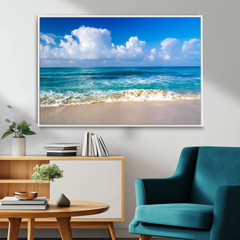 60364-MGV-CV-36X24-Tropical Ocean Wave Wall Art – Serene Blue Sea and White Sand Beach Canvas Print, Coastal Landscape Decor for Living Room, Bedroom