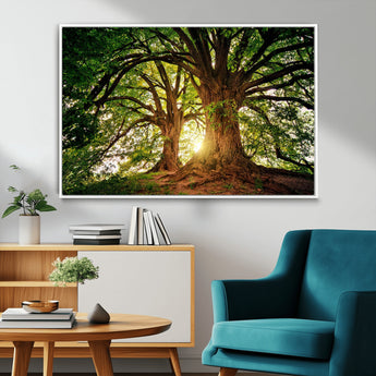 52150-MGV-CV-36X24-Majestic Tree Wall Art – Large Nature Canvas Print with Sunlight Through Branches, Rustic Forest Decor for Living Room, Bedroom or