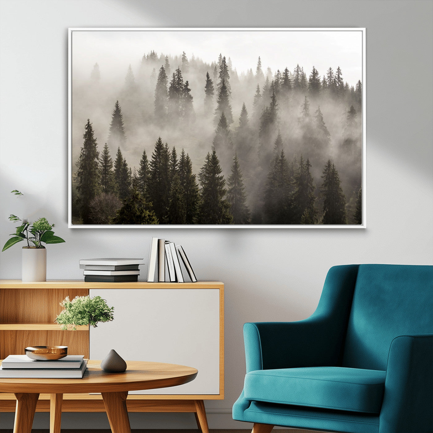 62862-MGV-CV-36X24-Misty Forest Wall Art – Tranquil Pine Tree Canvas Print with Mountain Fog, Nature Landscape Artwork for Living Room, Bedroom, or