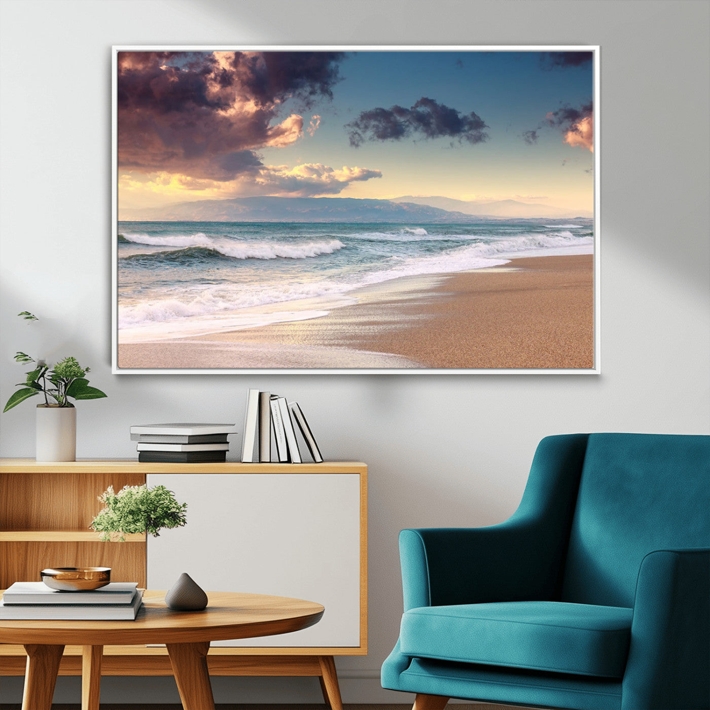 42253-MGV-CV-36X24-Serene Beach Waves Wall Art – Tranquil Ocean Horizon Canvas Print, Coastal Seascape Decor for Living Room or Office Wall