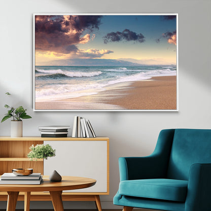 42253-MGV-CV-36X24-Serene Beach Waves Wall Art – Tranquil Ocean Horizon Canvas Print, Coastal Seascape Decor for Living Room or Office Wall