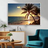 82710-MGV-CV-36X24-Palm Tree Sunset Beach Wall Art – Tropical Ocean Canvas Print, Coastal Paradise Seascape Decor for Living Room or Office Wall