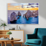 72955-MGV-CV-36X24-Ocean Rock Formation Wall Art – Sunset Coastal Seascape Print, Beach Landscape Decor for Living Room or Office