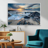 17902-MGV-CV-36X24-Rocky Shore Ocean Sunset Wall Art – Coastal Seascape Canvas Print, Nature Beach Decor for Living Room or Office