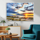 39645-MGV-CV-36X24-Golden Beach Sunset Wall Art – Serene Ocean Horizon Canvas Print, Coastal Nature Landscape Decor for Living Room, Bedroom or