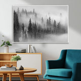 57235-MGV-CV-36X24-Misty Pine Forest Wall Art – Black and White Mountain Landscape Canvas Print, Nature Woodland Decor for Living Room, Bedroom or