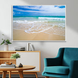 20660-MGV-CV-36X24-Ocean Wave Beach Wall Art – Serene Blue Sea and Sandy Shore Canvas Print, Coastal Landscape Photography Decor for Living Room or