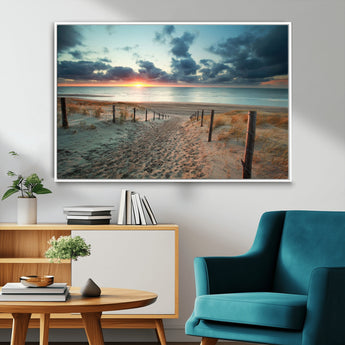 25788-MGV-CV-36X24-Sunset Beach Path Wall Art – Scenic Coastal Dunes and Ocean Canvas Print, Tranquil Seaside Landscape Decor for Living Room or