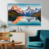 88453-MGV-CV-36X24-Mountain Lake Wall Art – Snow-Capped Peaks Reflected in Alpine Water Canvas Print, Nature Landscape Wall Decor for Living Room or
