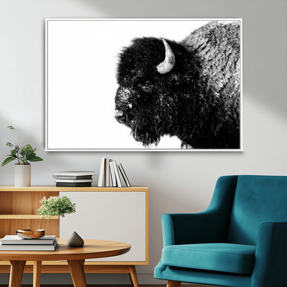 68780-MGV-CV-36X24-Bison Close-Up Wall Art – Black and White Buffalo Canvas Print, Rustic Wildlife Photography Decor for Living Room, Office, or