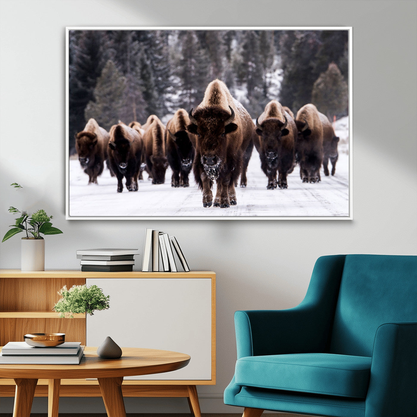 66871-MGV-CV-36X24-Bison Herd Wall Art – Wildlife Buffalo Canvas Print, Rustic Western Nature Photography Decor for Living Room, Office, Cabin, or