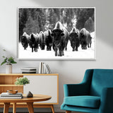 62434-MGV-FC-36X24_White-Bison Herd Wall Art – Majestic Black and White Buffalo Canvas Print, Wildlife Nature Photography Decor for Living Room, Office or