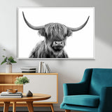 10123-MGV-CV-36X24-Black and White Highland Cow Wall Art – Modern Farmhouse Animal Print, Rustic Scottish Bull Canvas Decor for Living Room, Bedroom,