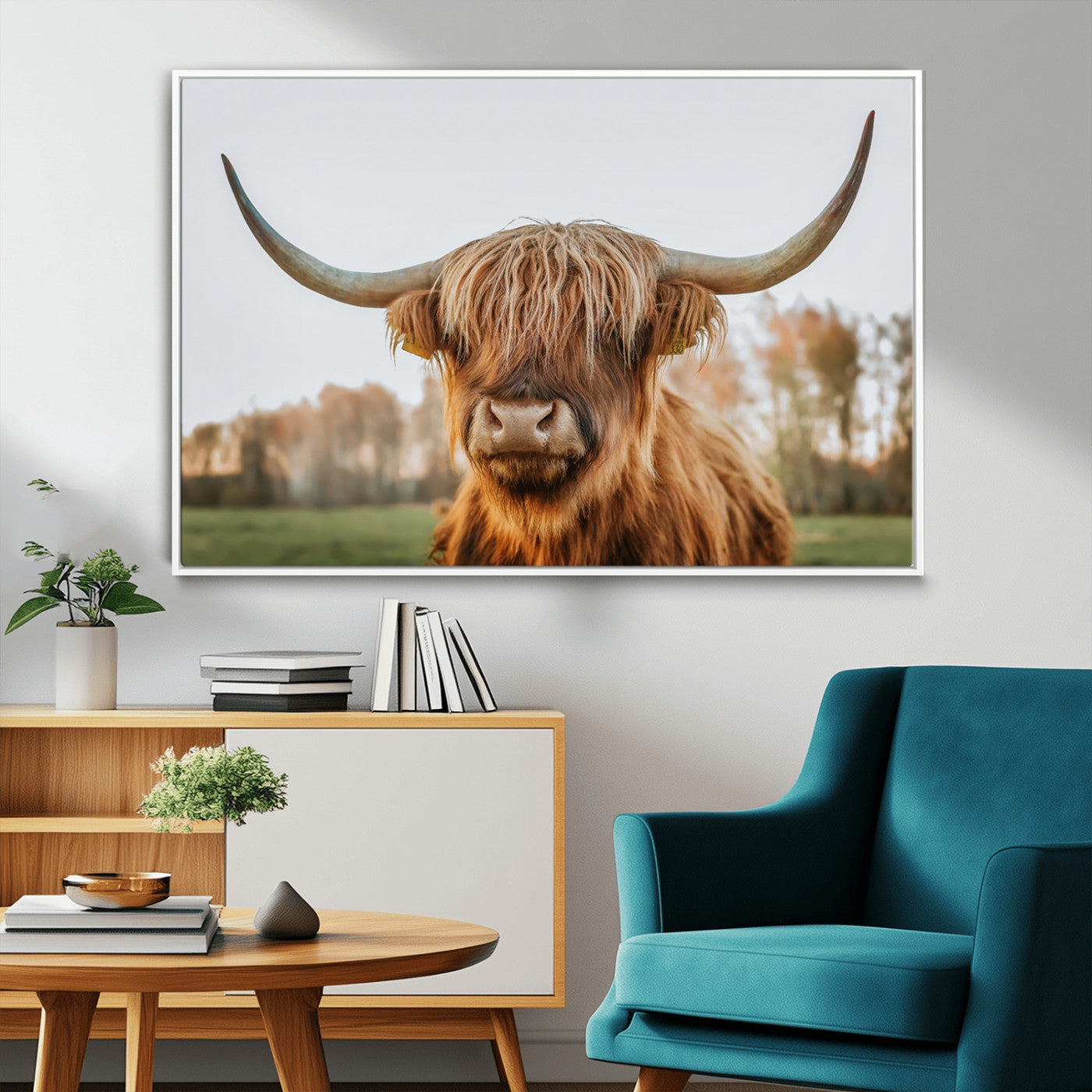 64824-MGV-CV-36X24-Highland Cow Wall Art – Rustic Scottish Bull Canvas Print, Farmhouse Animal Decor for Living Room, Bedroom, Office or Cabin