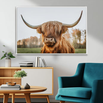 64824-MGV-CV-36X24-Highland Cow Wall Art – Rustic Scottish Bull Canvas Print, Farmhouse Animal Decor for Living Room, Bedroom, Office or Cabin