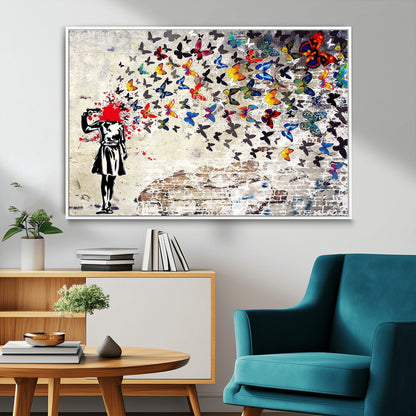 88654-MGV-CV-36X24-Butterfly Explosion Graffiti Wall Art – Street Art Canvas Print, Colorful Butterfly Spray Mural, Modern Abstract Urban Wall Decor
