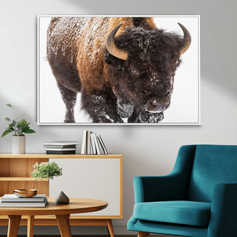 65605-MGV-CV-36X24-Snow Bison Wall Art – Close Up Buffalo Canvas Print, Rustic Western Wildlife Photography, Farmhouse Cabin Lodge Decor for Living