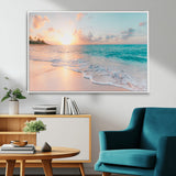 36554-MGV-CV-36X24-Tropical Beach Sunset Wall Art – Ocean Waves and Palm Canvas Print, Coastal Seascape Photography Decor for Living Room, Bedroom,