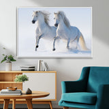 80145-MGV-CV-36X24-White Horses Running Snow Wall Art – Majestic Equine Canvas Print, Winter Nature Photography Decor for Living Room, Office,