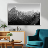 10775-MGV-CV-36X24-Snow Capped Mountain Wall Art – Black and White Canvas Print of Majestic Peaks, Nature Landscape Photography for Office, Bedroom,