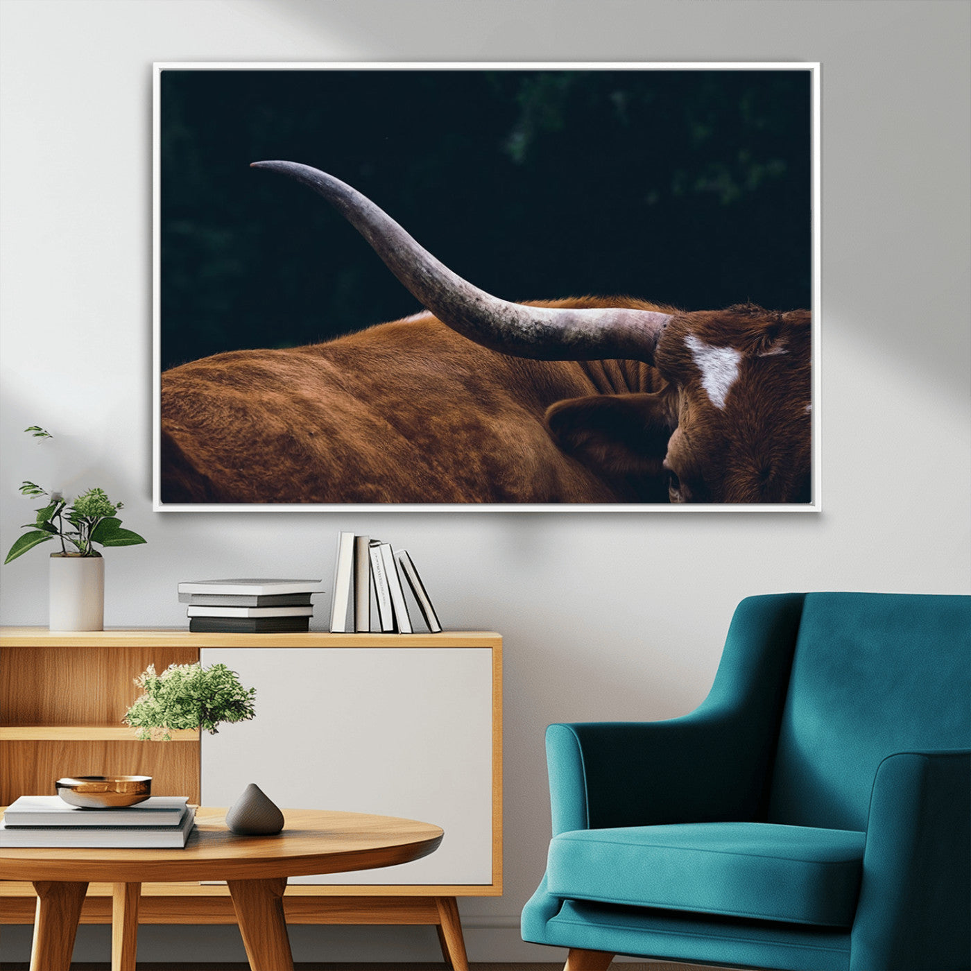 55197-MGV-FC-36X24_White-Texas Longhorn Wall Art – Rustic Western Bull Horn Canvas Print and Farmhouse Country Animal Decor for Living Room, Office or
