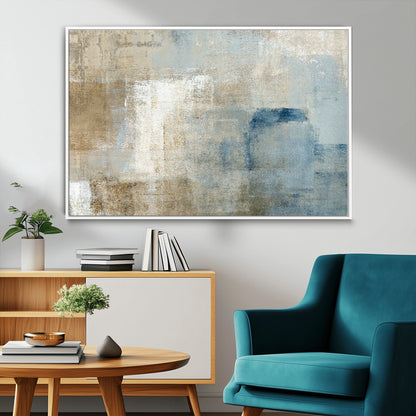 38126-MGV-CV-36X24-Neutral Abstract Wall Art – Modern Beige and Blue Canvas Print and Minimalist Textured Painting for Living Room, Bedroom or Office