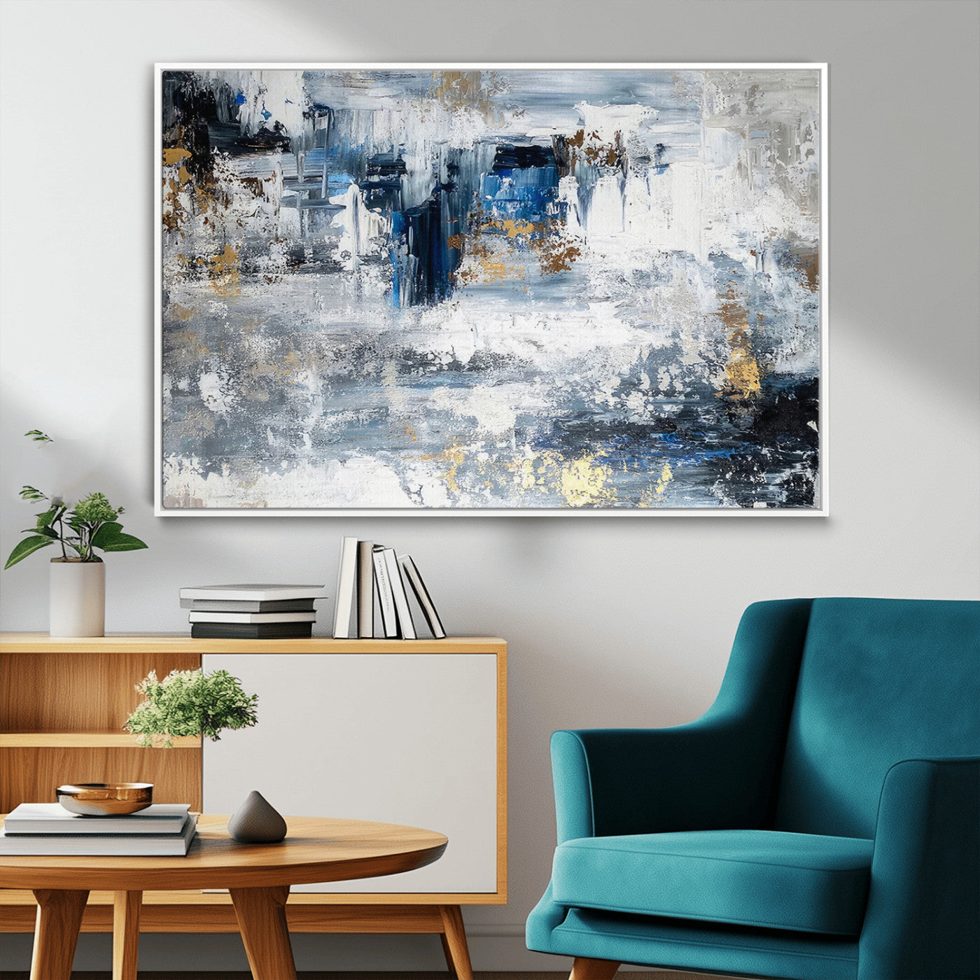 59716-MGV-CV-36X24-Abstract Blue and Gold Wall Art – Modern Textured Canvas Print, Contemporary Painting for Living Room, Bedroom, or Office Decor
