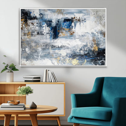 59716-MGV-CV-36X24-Abstract Blue and Gold Wall Art – Modern Textured Canvas Print, Contemporary Painting for Living Room, Bedroom, or Office Decor