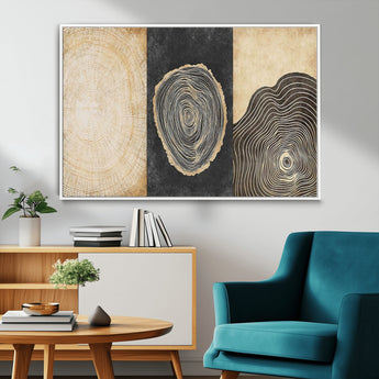 77785-MGV-CV-36X24-Tree Ring Abstract Wall Art – Rustic Wood Growth Pattern Canvas Prints, Modern Nature-Inspired Decor for Living Room or Office