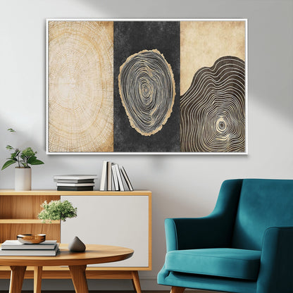 77785-MGV-CV-36X24-Tree Ring Abstract Wall Art – Rustic Wood Growth Pattern Canvas Prints, Modern Nature-Inspired Decor for Living Room or Office