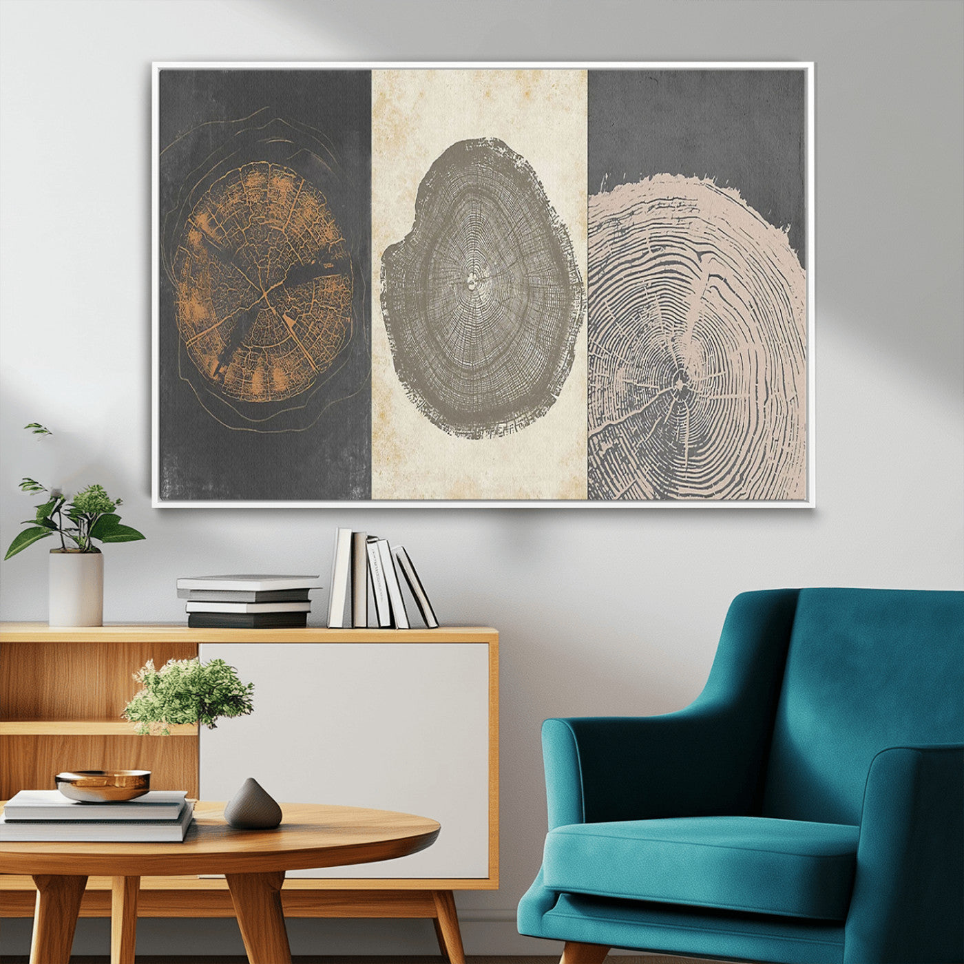 80725-MGV-CV-36X24-Wood Tree Rings Wall Art Canvas Print, Framed Tree Rings Art Picture Print, Abstract Tree Rings Perfect Modern Boho Decor Artwork