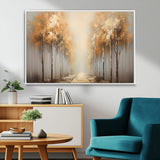 95004-MGV-FC-36X24_White-Autumn Forest Path Wall Art – Hand Painted Canvas Print with Golden Trees, Modern Nature Landscape Decor for Living Room, Bedroom