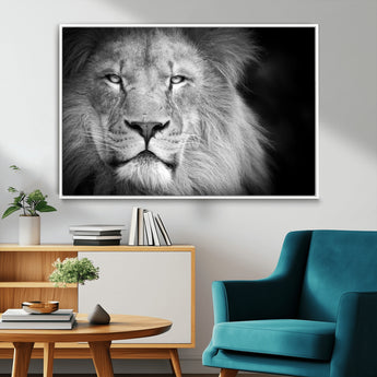 94453-MGV-FC-36X24_White-Lion Portrait Wall Art – Black and White King of the Jungle Canvas Print, Safari Wildlife Decor for Office, Bedroom, or Living